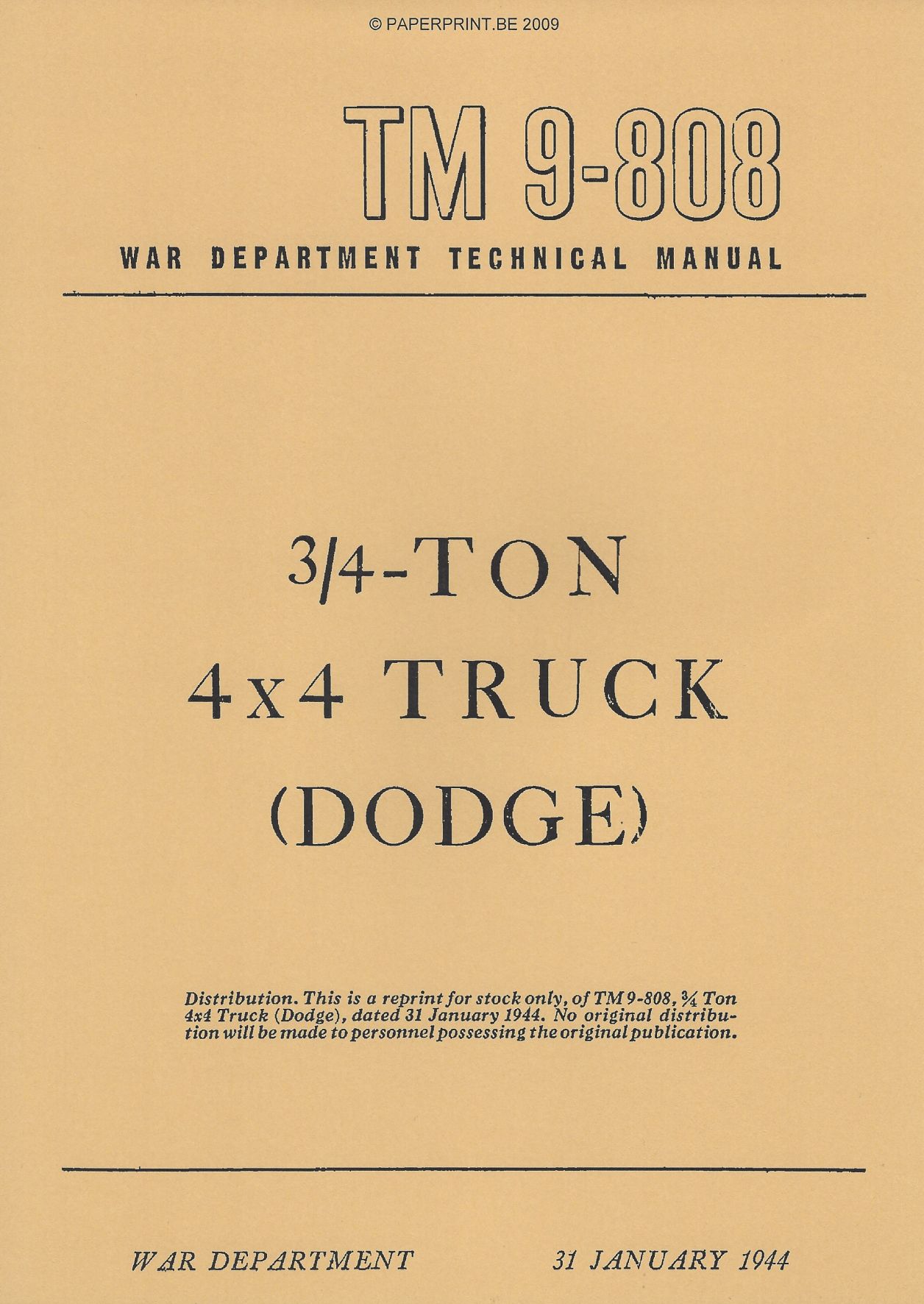 TM 9-808 1944 US ¾ - TON 4x4 TRUCK
